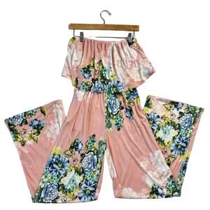 Women's Strapless Small Romper Pants with Pockets Pink Floral